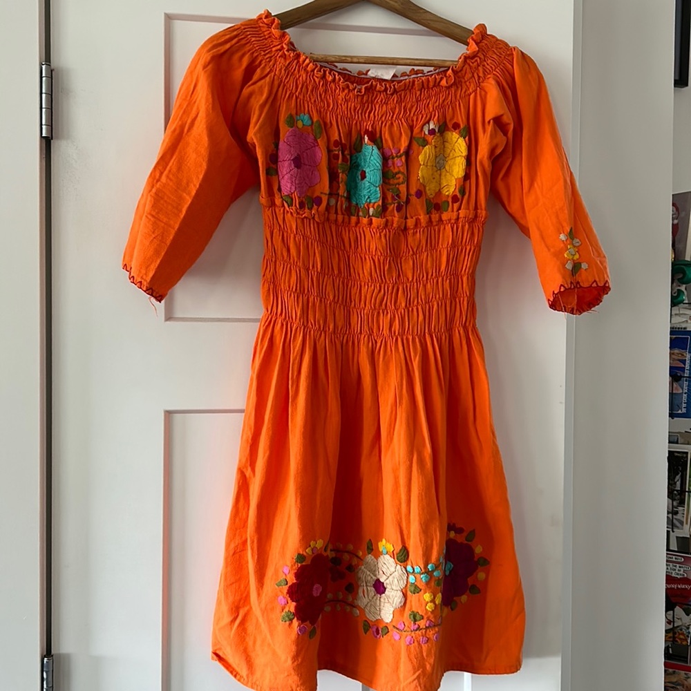Beautiful orange Mexican dress off the shoulders